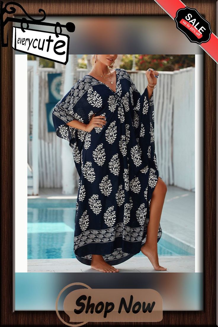 Navy Blue Print Long Kinimo Beachwear Navy Blue Print, Beach Cover Ups, Beach Covers, Blue Print, Navy Blue, Cover Up, Navy, Blue