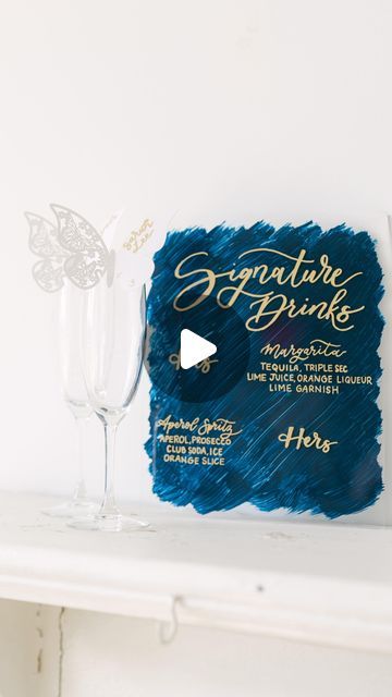 Tali | Philly Calligraphy & Hand-Lettering on Instagram: "What would your signature drink be? 🍹🥂🍷
.
.
.
📸 @kellypullmanphotography 
#signaturedrinks #signaturedrinksign #acrylicsign #acrylicsigns #weddingsigns #handlettered #calligraphy #blueandgold #weddingideas #bridalshower #birthdaygirl #hisandhers #etsy #signdesign #customlettering #handmadesigns #signage #lettering #typography #signcrafting" Signage Lettering, Signature Drinks Sign, Mirror Sign, Lettering Typography, Handmade Signs, Drink Signs, Triple Sec, Guest Book Sign, Signature Drinks