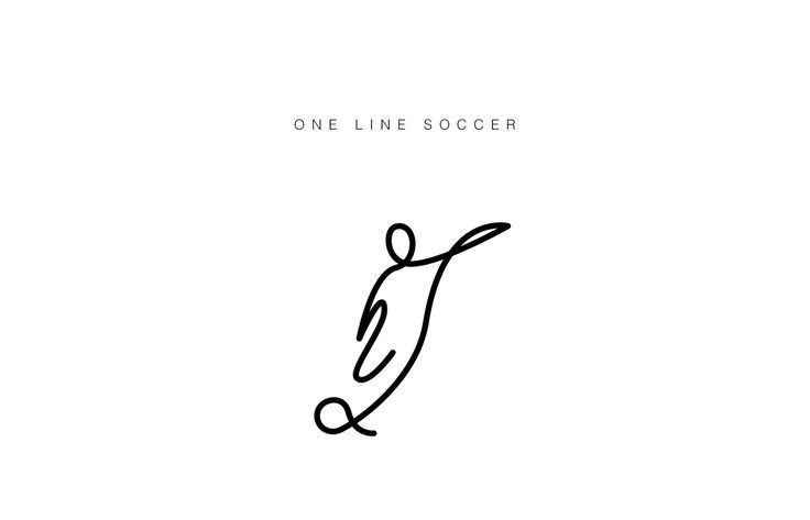 a black and white drawing of a person jumping in the air with one line soccer ball