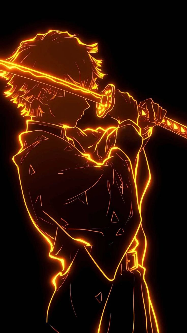 a drawing of a man holding a baseball bat in his hand with neon lights behind him