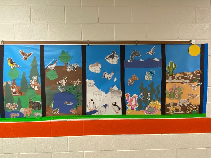 a bulletin board with animals and birds on it