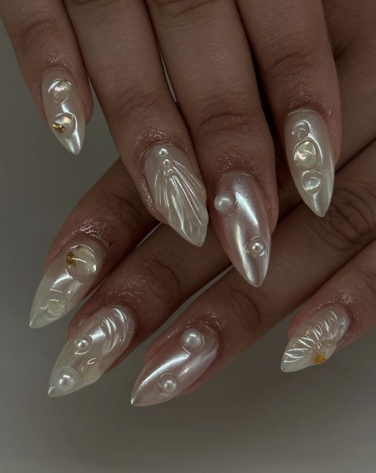 Milky Nail Designs, Nail Design Gold, Beach Themed Nails, Wife Nails, Paznokcie Hello Kitty, Seashell Nails, Sea Nails, Nails Collection, Kutek Disney