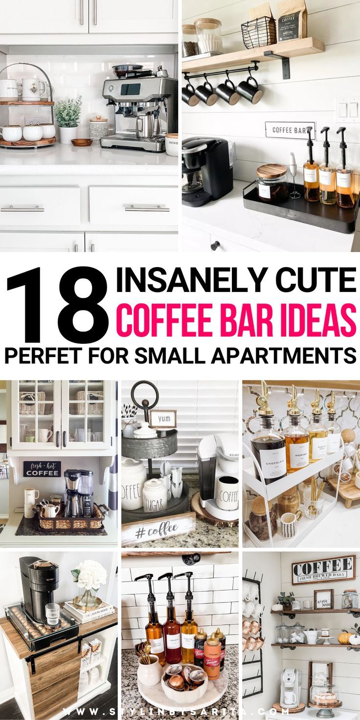 coffee bar ideas Compact Coffee Bar, Coffee Bar In Small Kitchen, Easy Coffee Bar Ideas, Home Espresso Bar Coffee Stations, Airbnb Coffee Station Ideas, Tiny Coffee Station, Coffee Bar Small Space, Party Coffee Bar Ideas, Small Coffee Bar Ideas Modern