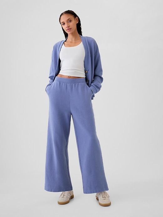 Textured Wide-Leg Ankle Sweatpants Matching Sweat Sets, Matching Sweat Set, Easy Silhouette, Sweatpants Women, Sweat Sets, Work Fits, Cotton Sweatpants, Wide Leg Sweatpants, Womens Sweatpants