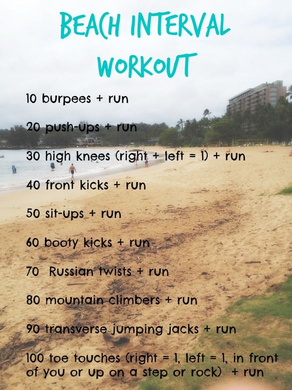 an image of a beach workout plan with the words, beach intervals and instructions on it