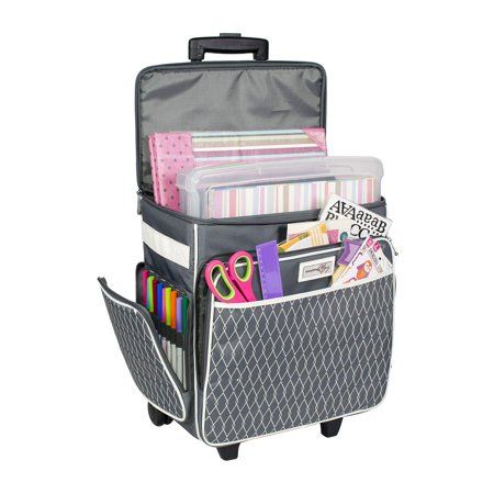 an open suitcase filled with lots of items on top of a white background and black handles