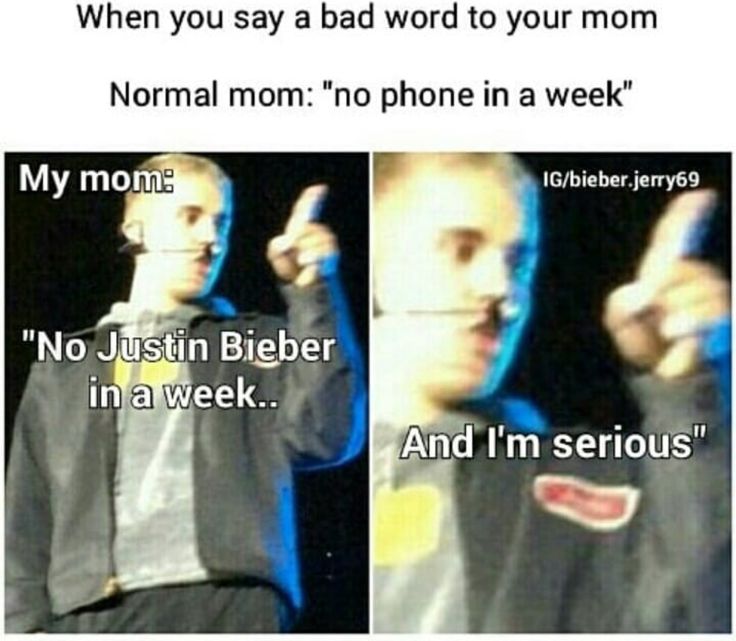 two pictures of a man with blue hair holding a cell phone to his ear and the caption says, when you say a bad word to your mom normal mom'n no phone in a week