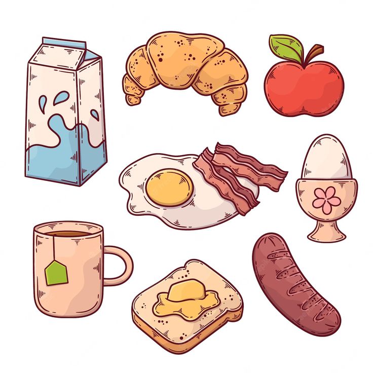 an image of breakfast foods and drinks