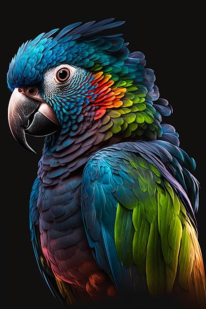 the colorful parrot is standing on its hind legs