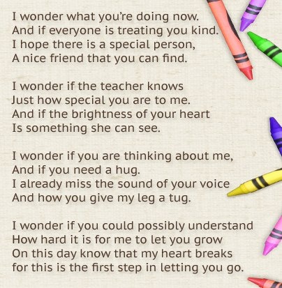 a poem written in colored crayons with the words i wonder what you're doing now