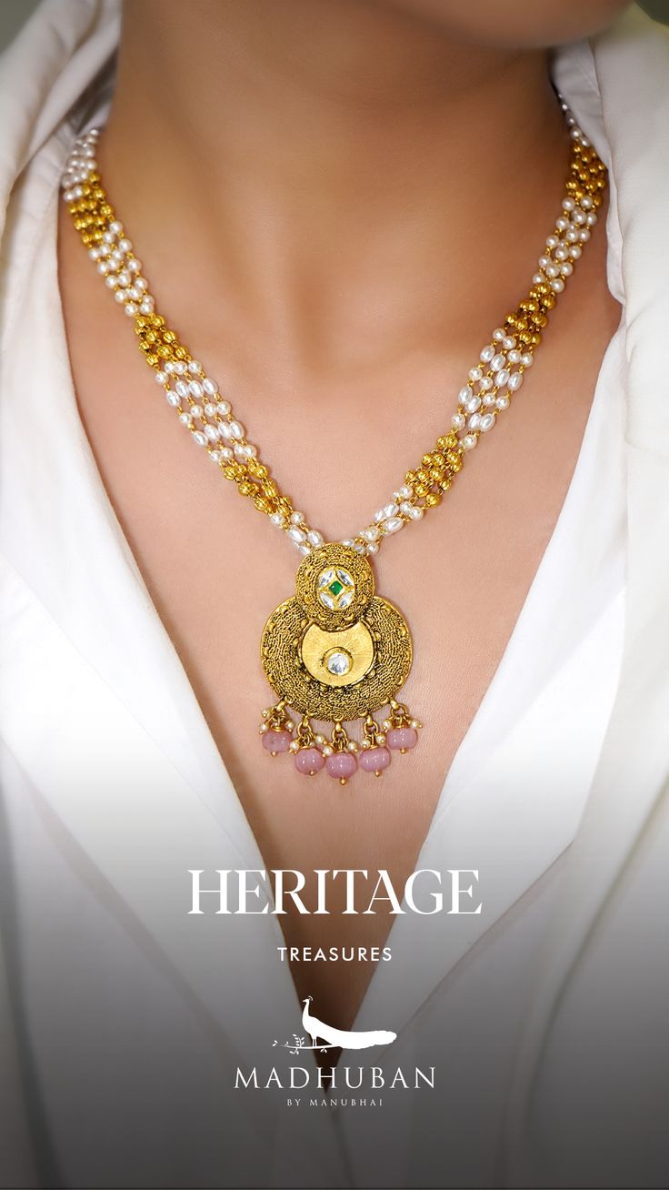 Moti Necklace, Gold Mala, Diamond Jewellery Set, Manubhai Jewellers, Ruby Necklace Designs, Latest Jewellery Designs, Gold Pendant Set, Regal Elegance, Antique Necklaces Design