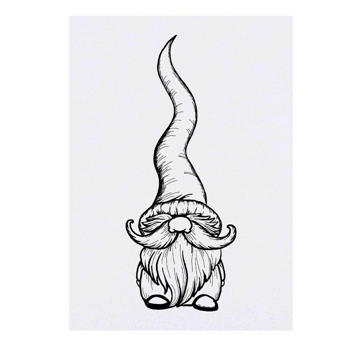 a black and white drawing of a gnome's head