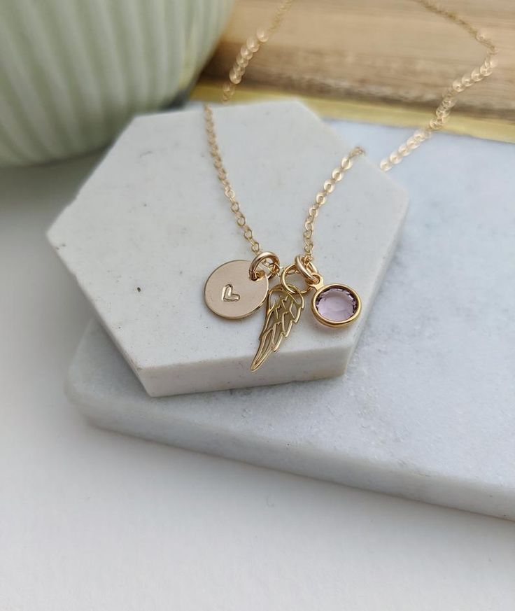 Rose Gold Sterling Silver Necklace, Dainty Personalized Necklaces For Memorial, Dainty Personalized Necklace For Memorial, Dainty Personalized Necklace For Memorials, Yellow Gold Charm Necklaces For Keepsake, Yellow Gold Charm Necklace For Keepsake, Gold Birthstone Necklace For Memorial, Dainty Sterling Silver Keepsake Necklace, Dainty Sterling Silver Charm Necklaces For Keepsake