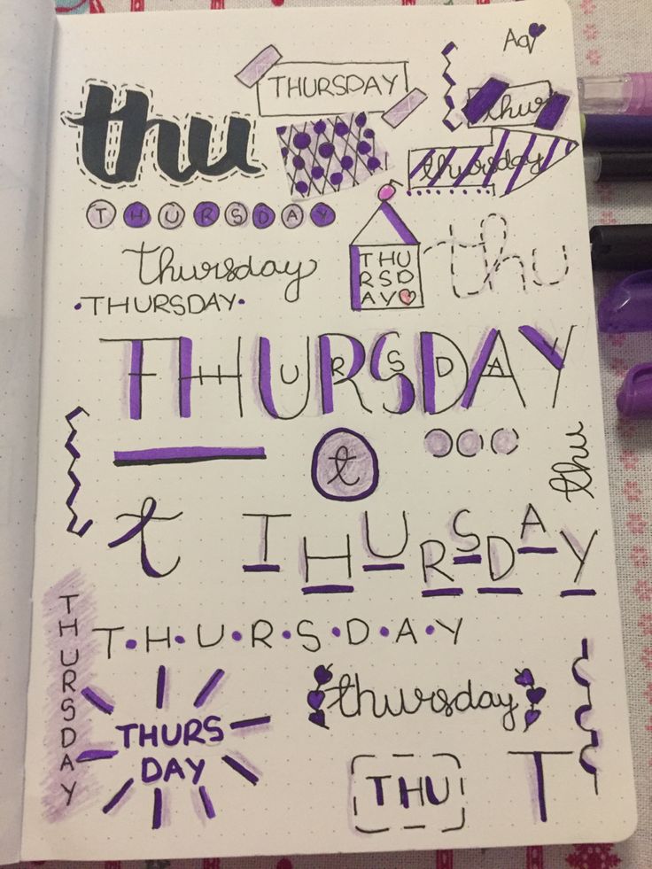 a notebook with writing on it that says thursday and the words thursday written in cursive