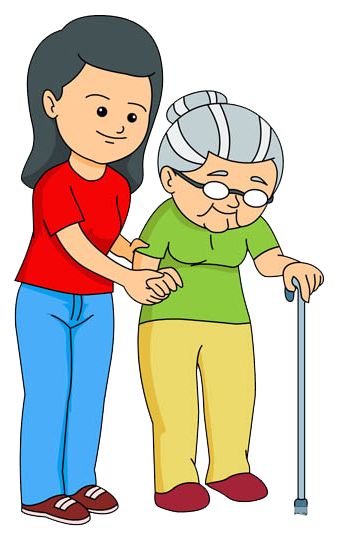 an elderly woman helping another person with her walker cane on a white background stock photo