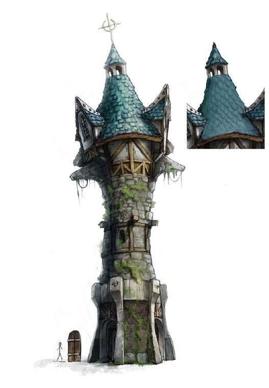 an artistic rendering of a tower with ivy growing on it