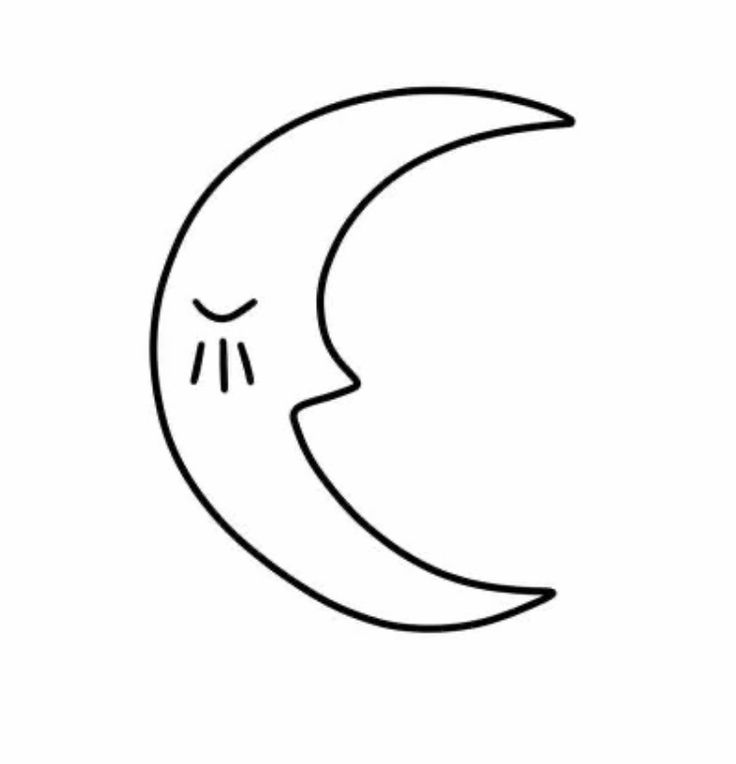 a drawing of the moon with its eyes closed and nose drawn in black on a white background