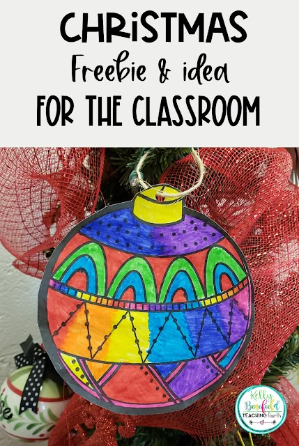 a christmas ornament hanging from a tree with text overlay that reads, freebie and idea for the classroom