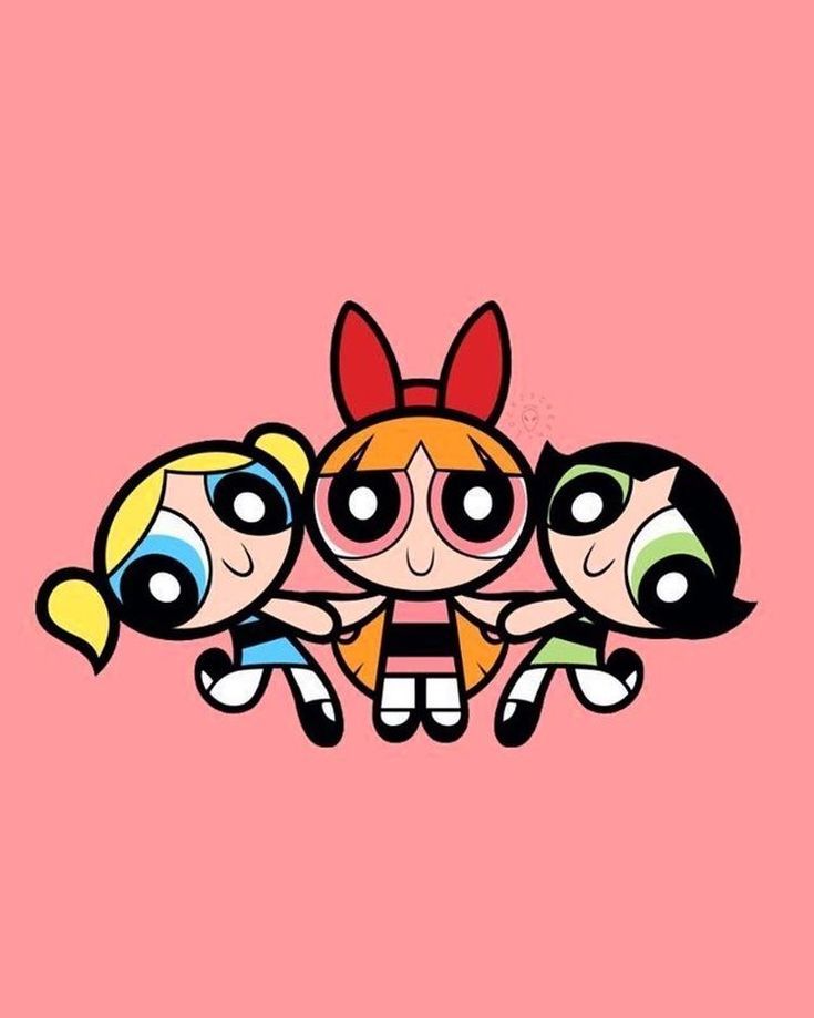 the powerpuff girls cartoon character wallpaper with three different faces on pink background