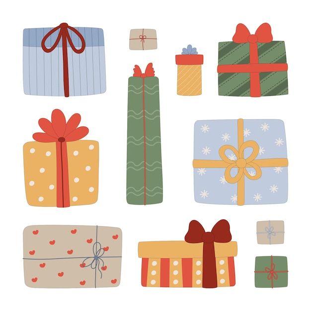 many different types of wrapped gift boxes