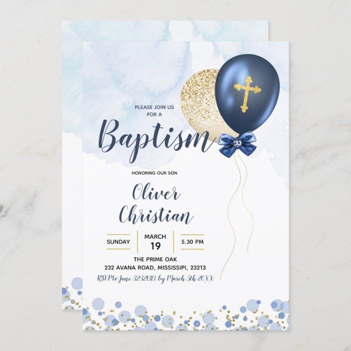 Navy Blue and Gold Balloon Boy Baptism Invitation | Zazzle Baptismal Invitation For Boys, Baptismal Invitation Layout, Baptismal Invitation Template Blank, Baptism Invitations For Boys, Baptism Invitation Card, Baptismal Invitation, Baby Dedication Invitation, Baptism Invitation For Boys, Christening Balloons