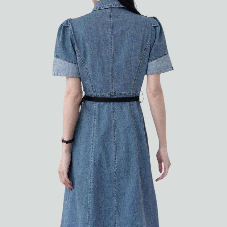 Introducing the 2023 Spring-Summer Collection's A-line Buttoned Elongated Denim Dress ââ‚?channeling the best of 90s grunge style in a vogue silhouette!Why It's A Must-HaveThis timeless denim dress is the perfect blend of vintage and modern; it's a enduring wardrobe staple that will never go out of flair. The A-line shape and buttoned closure add a sense of sophistication. while the stonewashed finish provides a unique edge. Whether you're heading to a summer soiree or a casual gathering with fr Short Sleeve Spring Denim Dress With Button Closure, Spring Short Sleeve Denim Dress With Button Closure, Casual Short Sleeve Belted Denim Dress, Casual Belted Short Sleeve Denim Dress, Casual Short Sleeve Denim Dress With Belt, Casual Belted Denim Dress With Short Sleeves, Casual Belted Denim Summer Dress, Short Sleeve Washed Blue Dress With Buttons, Washed Blue Short Sleeve Dress With Buttons