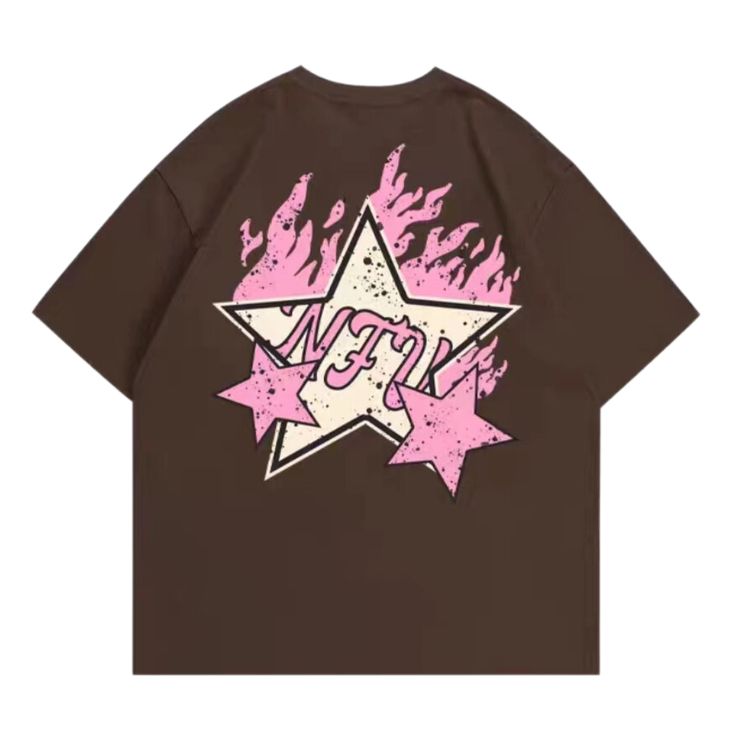 Add a pop of style to your wardrobe with this High Street Pink Star Flame T-Shirt. The t-shirt features a fun, vibrant design with a colorful flame pattern and a stylish star embellishment. Crafted from durable cotton for long-lasting comfort. Features: -100% Cotton -Crew Neckline -Dropped Shoulder -Flame -Star Graphic -Regular fit -High Street style Black Teens Fashion, Chiara Bautista, Flame Pattern, Star Graphic, Merch Ideas, Free Scarf, Street Fashion Men Streetwear, Pink Star, Fire Fits