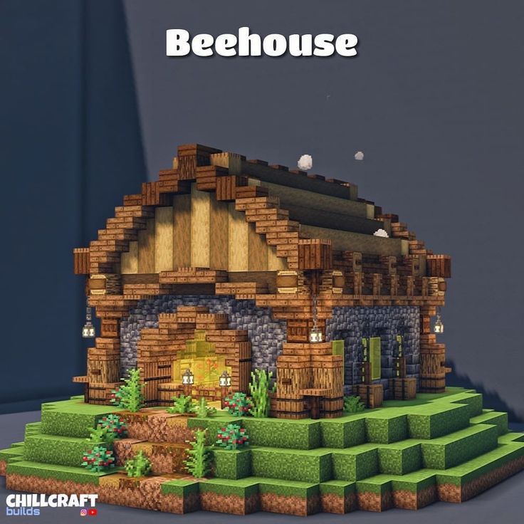 an image of a house made out of wood and grass with the words beehouse above it