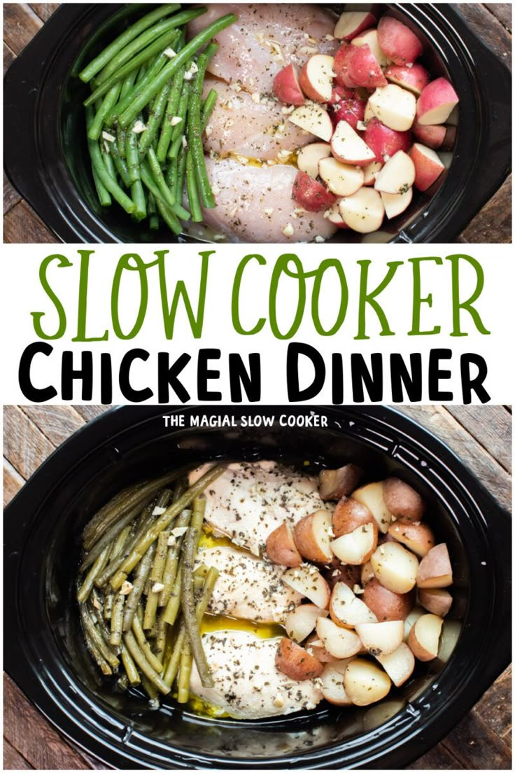 slow cooker chicken dinner with green beans and potatoes