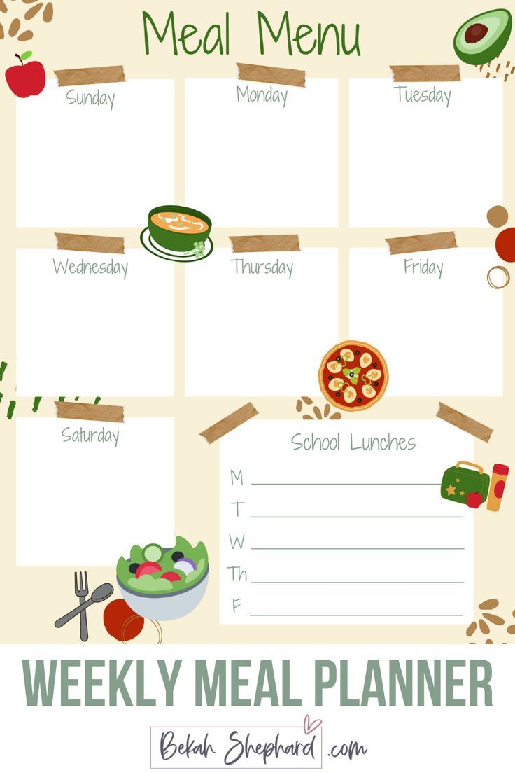 a meal planner with food items on it and the words weekly meal planner written below