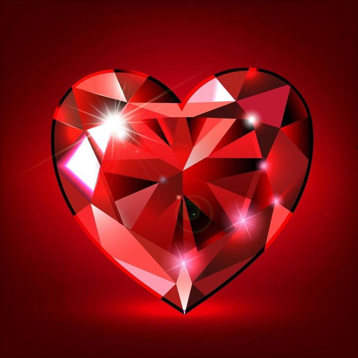 a heart shaped diamond on a red background with sparkles and glares in the center