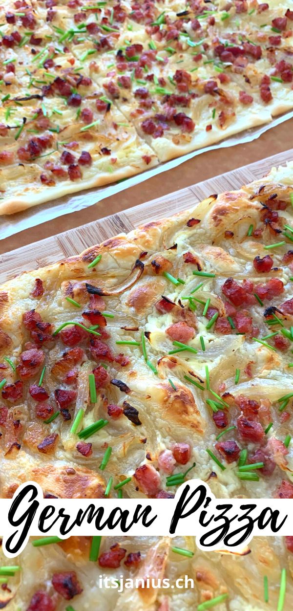 two pizzas with cheese, bacon and green onions