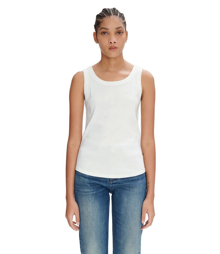 AAB-1 White Cotton Scoop Neck Vest, Fitted White Top With Tank Straps, White Fitted Top With Tank Straps, White Classic Tank Top, White Stretch Cotton Tank Top, Classic Cotton Sleeveless Tank Top, White Fitted Tank Top, Classic Scoop Neck Tank Top, Classic White Cotton Tank Top