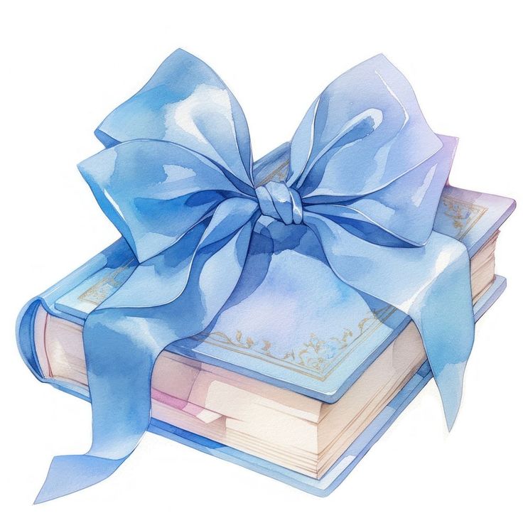 a blue bow on top of two books