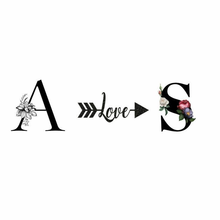 the word love with an arrow and flowers