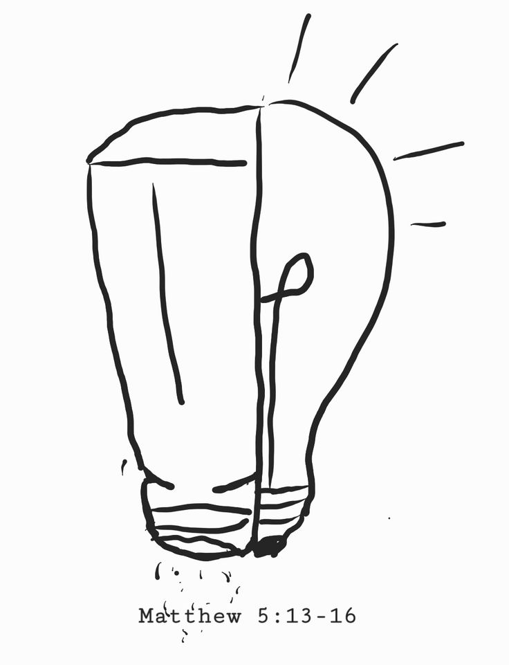 a black and white drawing of a lightbulb with the word, mathew 5 13 - 16