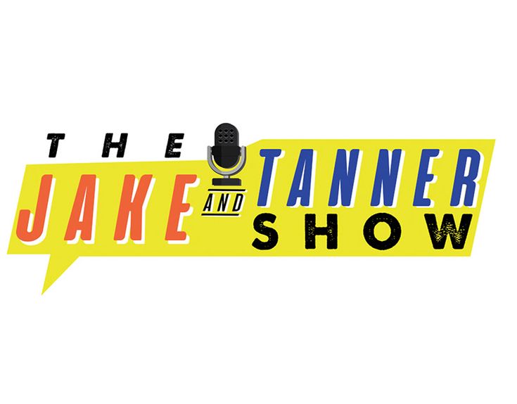 the james and tame show logo with a microphone on it's left hand side