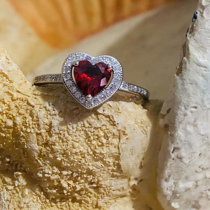 Women's Sterling Silver Ring Size 9. Condition: New (697) Red Heart Ring With Accent Stones For Anniversary, Red Heart Cut Ring For Anniversary, Red Heart Cut Heart Ring For Anniversary, Silver Heart-shaped Ruby Ring For Anniversary, Heart-shaped Silver Ruby Ring For Valentine's Day, Red Heart Ring With Birthstone For Valentine's Day, Red Heart Birthstone Ring For Valentine's Day, Silver Ruby Ring With Accent Stones For Valentine's Day, Red Heart Ring With Accent Stones For Promise