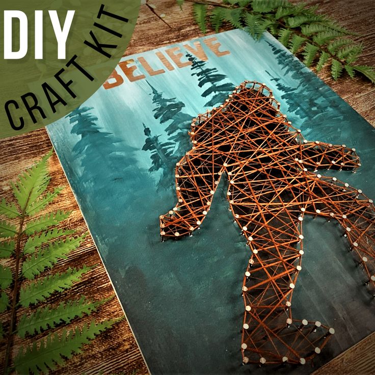 an image of a craft kit made to look like a bigfoot in the woods