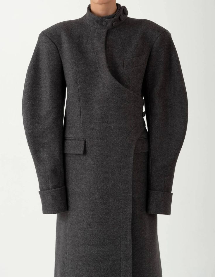 Dark Grey Coat– NOT JUST A LABEL Dark Grey Coat, Plisse Dress, Wide Shoulders, Gray Coat, Paneled Skirt, Grey Coat, Beige Dresses, Lilac Dress, Knitted Coat