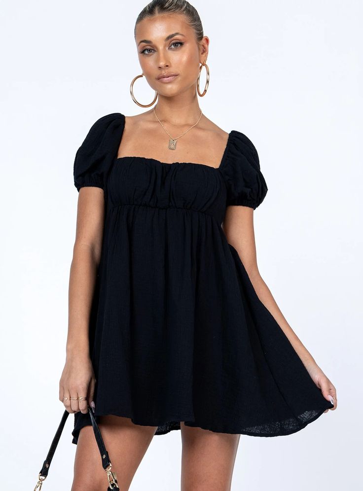 Let's Dance Mini Dress Black Frock Dress, Polly Dress, Urban Dresses, Dress With Tie, Puffed Sleeves Dress, Babydoll Dress, Princess Polly, Skater Dress, Mini Black Dress