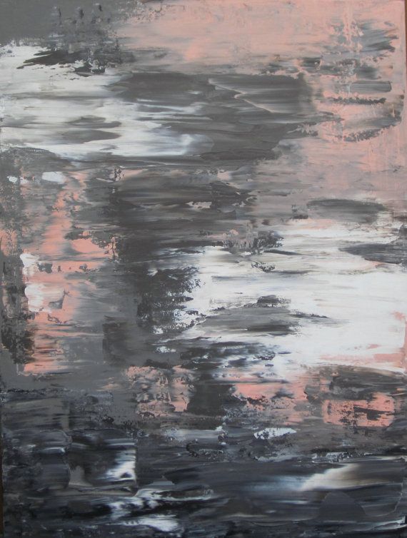 an abstract painting with black and pink colors