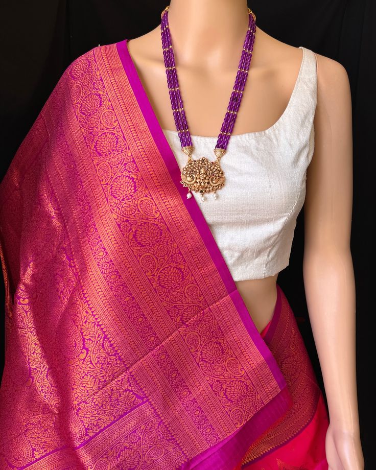 Rani pink art silk saree with small buttas all over saree. Comes with beautiful contrast magenta border and pallu. Blouse : 80cm contrast magenta blouse piece. Wash care : Normal wash. Find this saree in our website: www.thejacouture.in > Silk sarees > Rani pink art silk saree. #silksarees #artsilksaree #ranipinksaree #sareestyle #sarees Rani Pink Saree Contrast Blouse, Pink Saree Contrast Blouse, Rani Pink Saree, Saree Contrast Blouse, Magenta Blouse, Rani Pink, Traditional Saree, Art Silk Sarees, Contrast Blouse