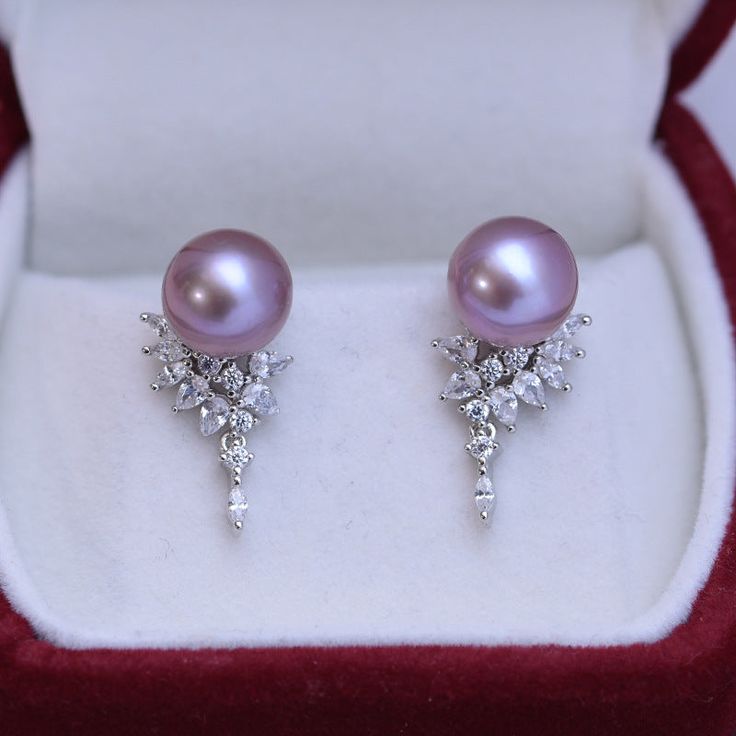 9-10mm Freshwater Pearl & Sasha Drop Earrings | House Of Pearls Purple Pearl Earrings, Formal Lavender Earrings, Elegant Lavender Jewelry For Evening, Elegant Lavender Evening Jewelry, Elegant Lavender Earrings For Party, Elegant Purple High Luster Jewelry, Elegant High Luster Purple Jewelry, Pink Pearl Earrings For Formal Occasions, Elegant Purple Pearl Earrings