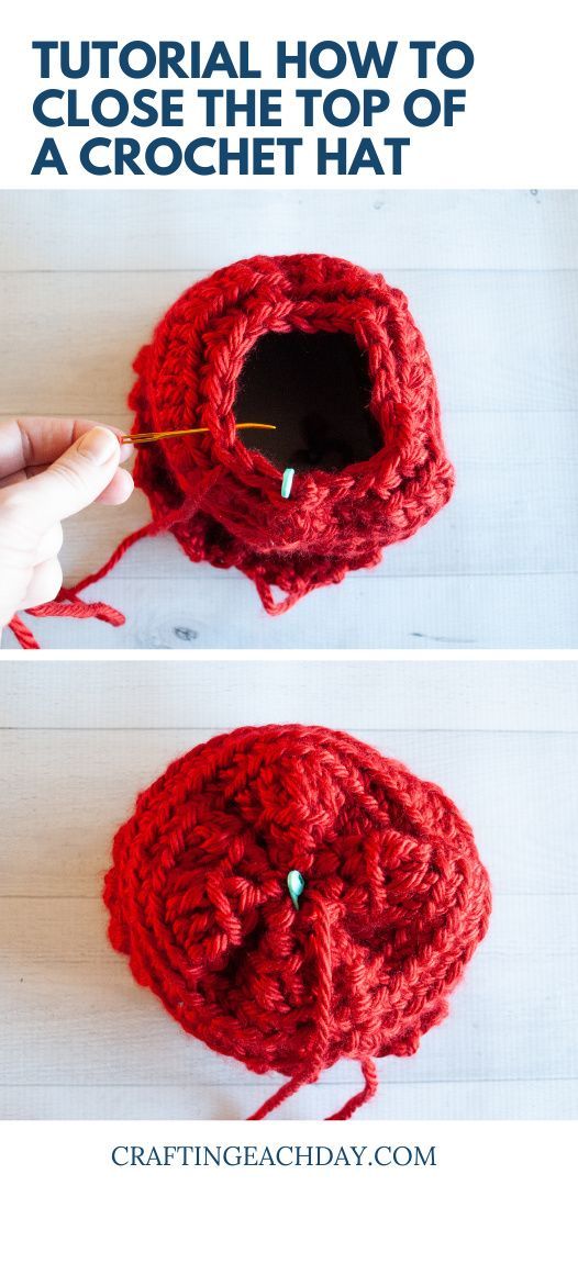 the crochet hat is being made with yarn