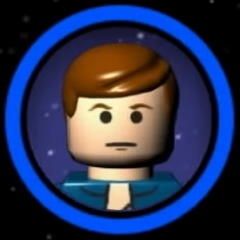 a lego man with brown hair in a blue circle