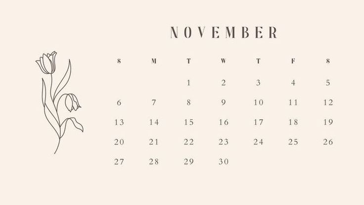 a november calendar with flowers on it