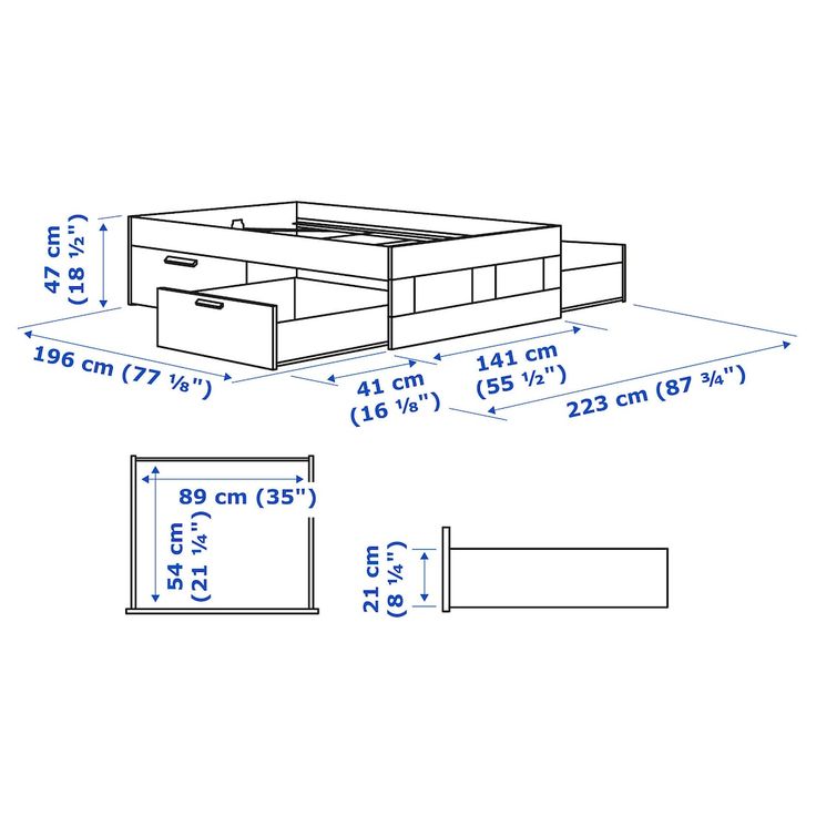 an outline drawing of a coffee table with measurements for the top and bottom drawers on each side