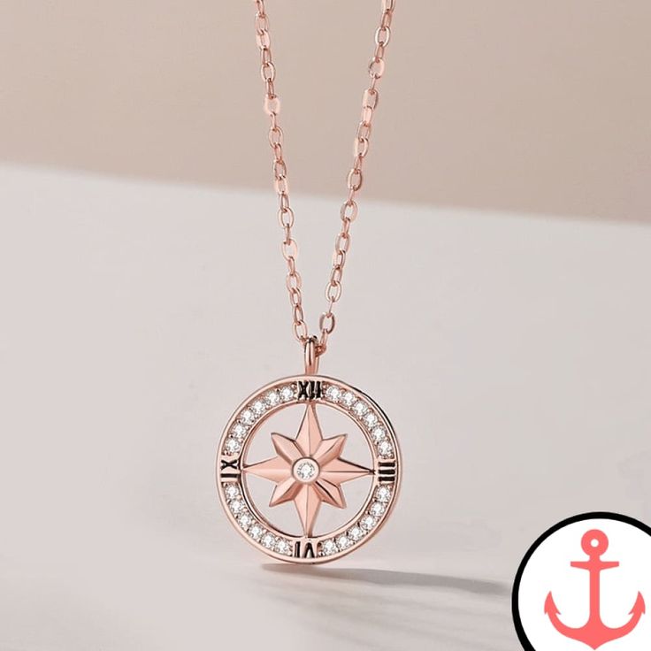 Love Compass Necklace Rose Gold Round Jewelry With Compass Design, Round Rose Gold Jewelry With Compass Design, Elegant Compass Pendant Necklace, Compass Design Necklace Gift, Elegant Compass Design Necklaces As Gift, Elegant Necklace With Compass Design For Gift, White Gold Compass Design Round Pendant Necklace, White Gold Compass Design Necklace, White Gold Compass Pendant Necklace