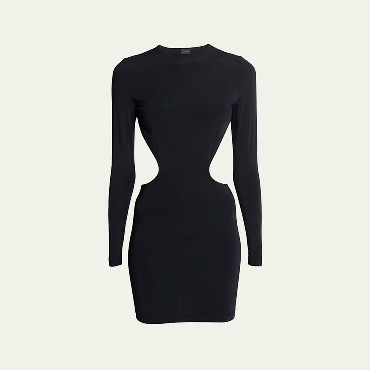 Balenciaga dress with cutout detail Round neckline Long sleeves Body-conscious silhouette Mini length Slipover style Nylon/polyamide/elastane Made in Portugal Balenciaga Dress, Body Conscious, Bergdorf Goodman, Round Neckline, Balenciaga, Tops Designs, Portugal, Long Sleeves, Mini Dress